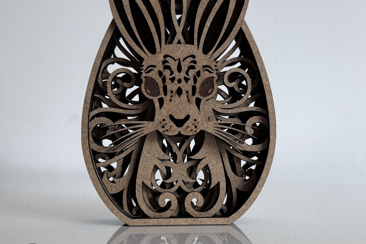 Intra απο ξύλο plywood  Χρώμα wenge 3mm-4mm πάχος - Πασχαλινό αυγό με κουνέλι, διακόσμηση σπιτιού Δίασταση 5x4 cm INTRAFABR-72458276