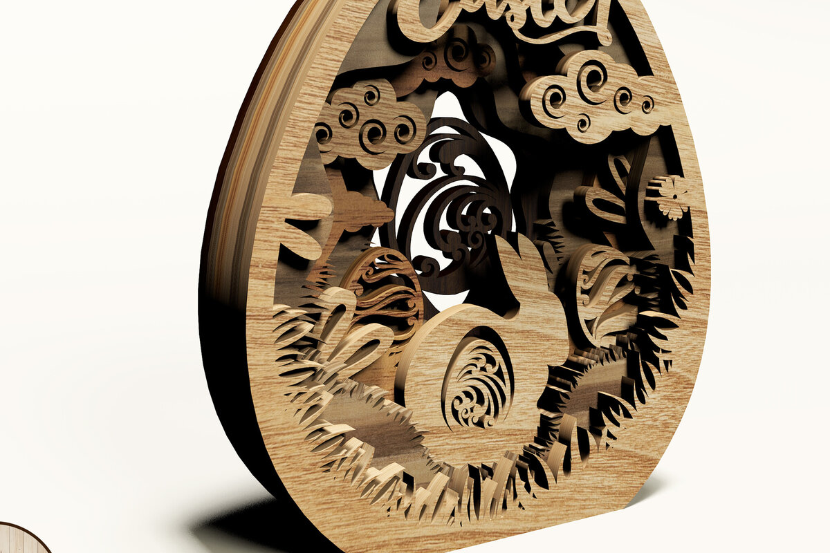 Intra απο ξύλο plywood  Χρώμα wenge 3mm-4mm πάχος - Πασχαλινό αυγό με πρότυπο κουνελιού Δίασταση 2x7 cm INTRAFABR-72168040