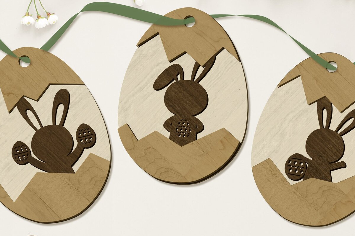 Intra απο ξύλο plywood  Χρώμα wenge 3mm-4mm πάχος - Πασχαλινά αυγά με πρότυπο κοπής σετ κουνελιών Δίασταση 2x7 cm INTRAFABR-91886691