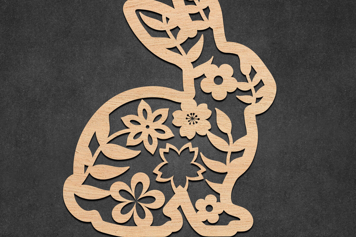 Intra απο ξύλο plywood  Χρώμα wenge 3mm-4mm πάχος - κοπής με λέιζερ Πασχαλινό Floral Bunny Δίασταση 15x15 cm INTRAFABR-125035180