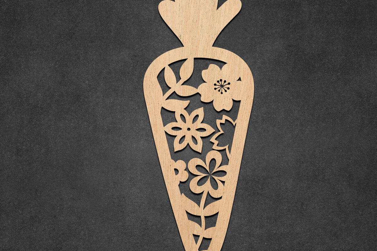 Intra απο ξύλο plywood  Χρώμα wenge 3mm-4mm πάχος - Πασχαλινό λουλουδάτο καρότο με λέιζερ Δίασταση 30x20 cm INTRAFABR-125035201