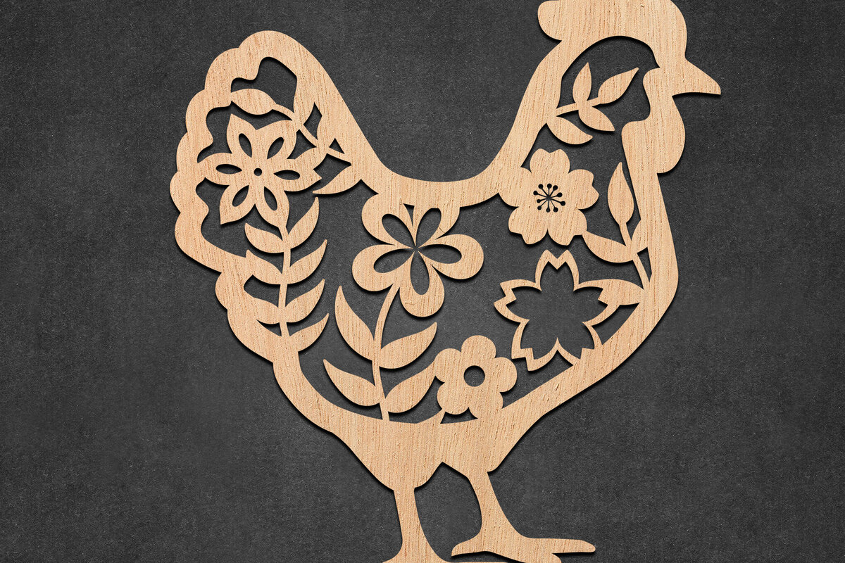 Intra απο ξύλο plywood  Χρώμα wenge 3mm-4mm πάχος - Πασχαλινό φλοράλ κοτόπουλο με λέιζερ Δίασταση 30x20 cm INTRAFABR-125035208