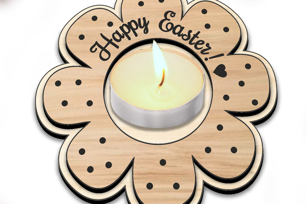 Intra απο ξύλο plywood  Χρώμα wenge 3mm-4mm πάχος - Κηροπήγιο λέιζερ Πασχαλινό Λουλούδι Δίασταση 15x15 cm INTRAFABR-70822829