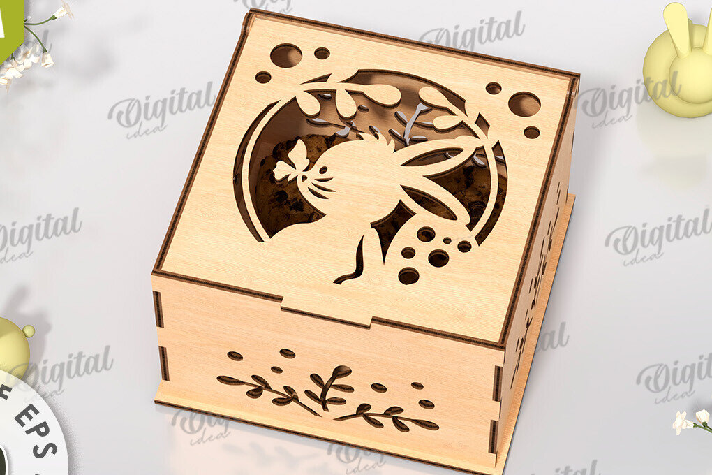 Intra απο ξύλο plywood  Χρώμα wenge 3mm-4mm πάχος - Πασχαλινό κουτί δώρου LaserCut. Treats Box Δίασταση 15x15 cm INTRAFABR-121327220