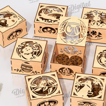 Intra απο ξύλο plywood  Χρώμα wenge 3mm-4mm πάχος - Πασχαλινό κουτί δώρου LaserCut. Treats Box Δίασταση 15x15 cm INTRAFABR-119595347 - Image 1