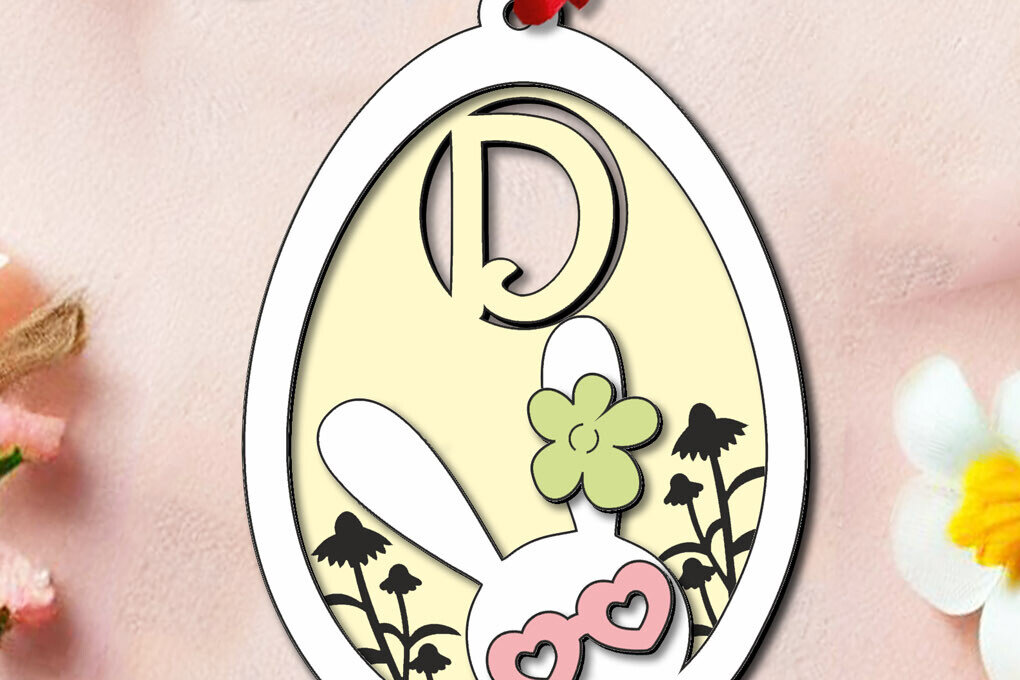 Intra απο ξύλο plywood  Χρώμα wenge 3mm-4mm πάχος - Πασχαλινό δώρο Γράμμα D Καλάθι αυγών λαγουδάκι Δίασταση 6x6 cm INTRAFABR-121138184