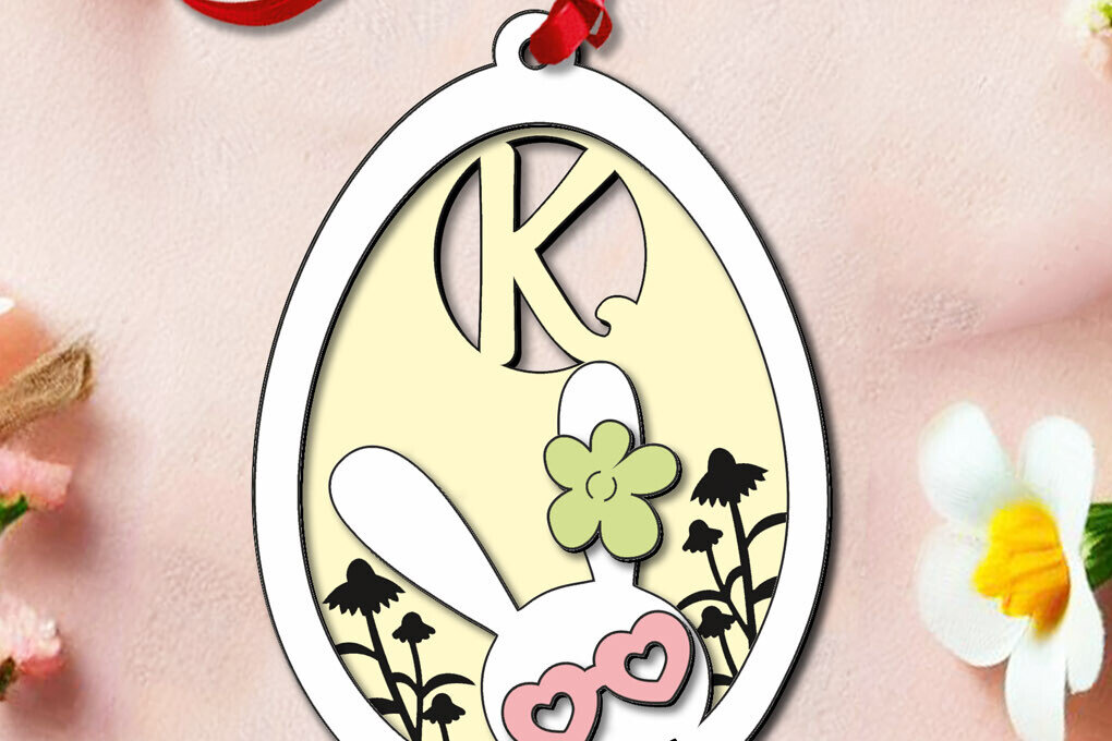 Intra απο ξύλο plywood  Χρώμα wenge 3mm-4mm πάχος - Πασχαλινό δώρο Γράμμα K Bunny Egg Basket Δίασταση 6x6 cm INTRAFABR-121138822