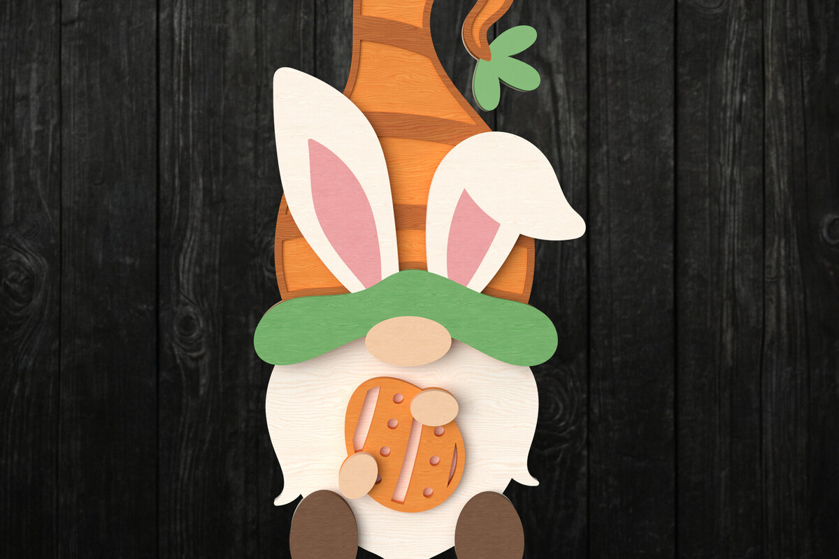 Intra απο ξύλο plywood  Χρώμα wenge 3mm-4mm πάχος - Easter Gnome Bunny Carrot 3D Δίασταση 15x15 cm INTRAFABR-117715263