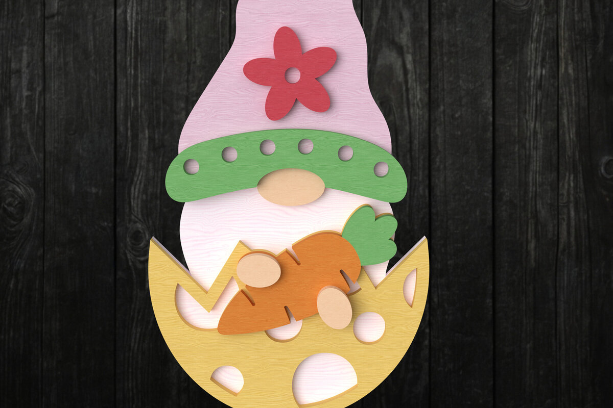 Intra απο ξύλο plywood  Χρώμα wenge 3mm-4mm πάχος - Πασχαλινό Gnome in Egg Laser Δίασταση 15x15 cm INTRAFABR-120545368