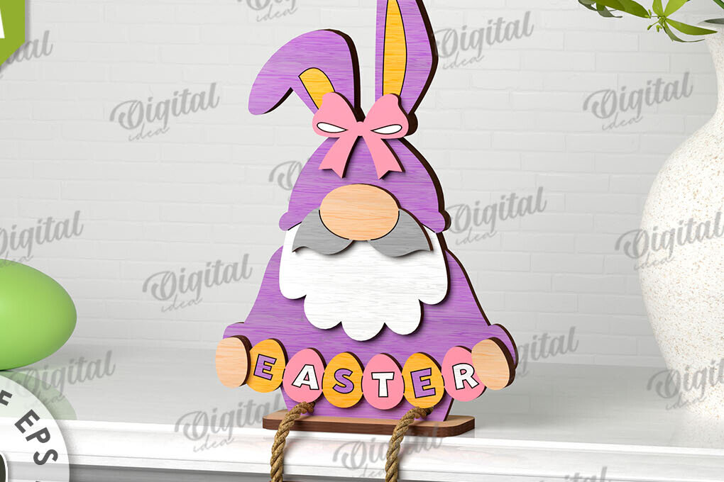 Intra απο ξύλο plywood  Χρώμα wenge 3mm-4mm πάχος - Easter Gnome. 3D Πασχαλινό Gnome Δίασταση 15x15 cm INTRAFABR-118565009