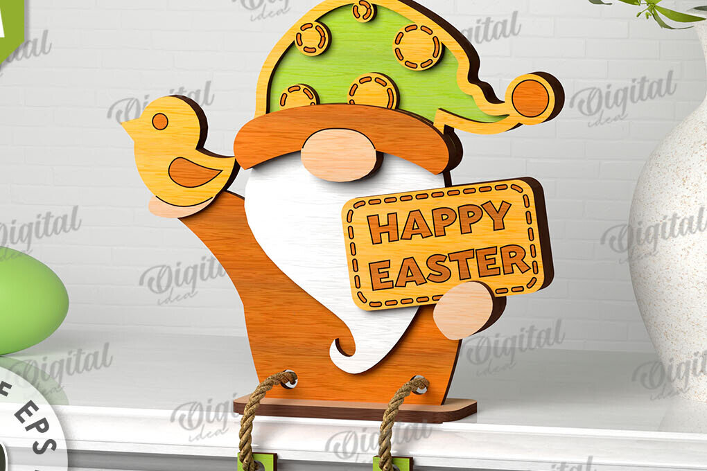 Intra απο ξύλο plywood  Χρώμα wenge 3mm-4mm πάχος - Easter Gnome. 3D Πασχαλινό Gnome Δίασταση 15x15 cm INTRAFABR-27216262