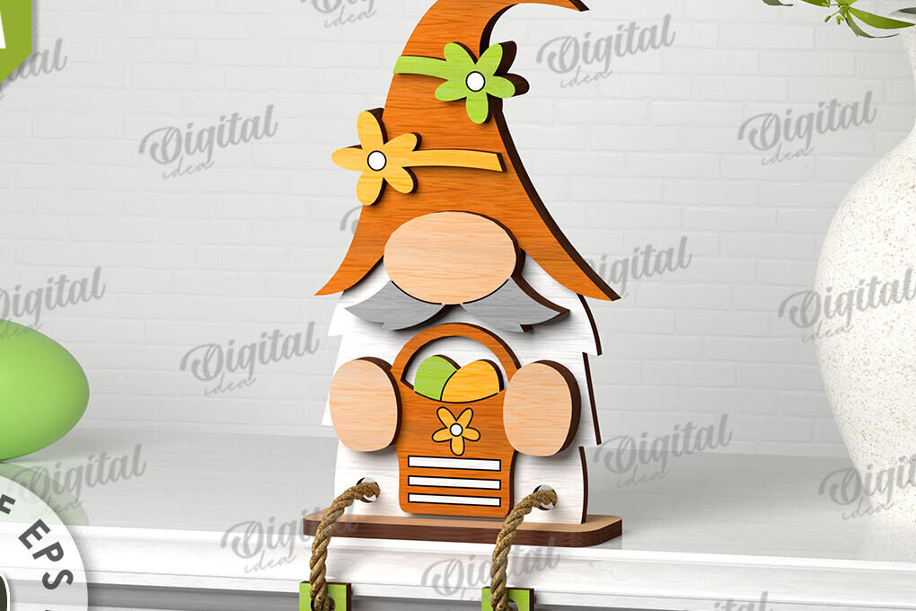 Intra απο ξύλο plywood  Χρώμα wenge 3mm-4mm πάχος - Easter Gnome. 3D Πασχαλινό Gnome Δίασταση 15x15 cm INTRAFABR-120266230