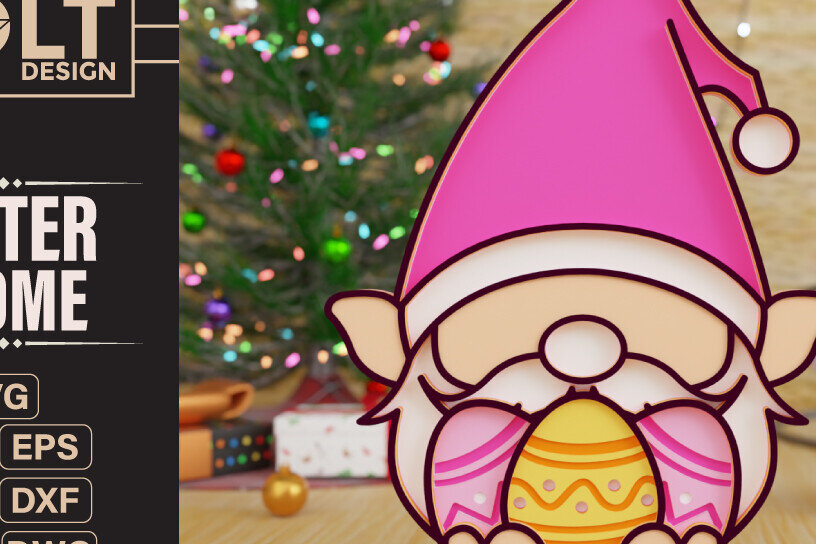 Intra απο ξύλο plywood  Χρώμα wenge 3mm-4mm πάχος - Πασχαλινό Gnome Κοπή Laser Δίασταση 20x25 cm INTRAFABR-120205862