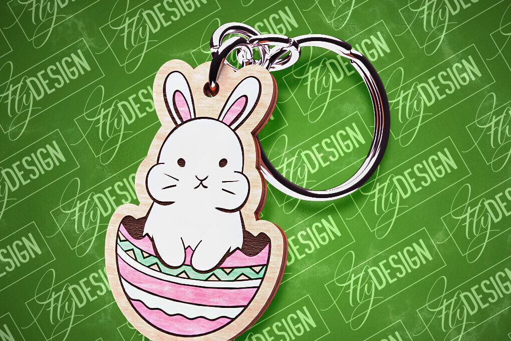 Intra απο ξύλο plywood  Χρώμα wenge 3mm-4mm πάχος - Πασχαλινό Σχέδιο Μπρελόκ | Λαγουδάκι του Πάσχα Δίασταση 4x4 cm INTRAFABR-50456524