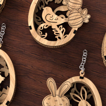 Intra απο ξύλο plywood  Χρώμα wenge 3mm-4mm πάχος - Πασχαλινό μπρελόκ κουνέλι με cupcake Δίασταση 5x3 cm INTRAFABR-97978346 - Image 2