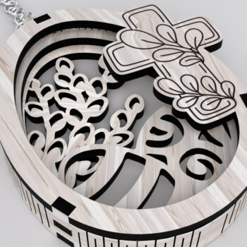 Intra απο ξύλο plywood  Χρώμα wenge 3mm-4mm πάχος - Πασχαλινό μπρελόκ με σταυρό Δίασταση 5x3 cm INTRAFABR-97978364 - Image 1