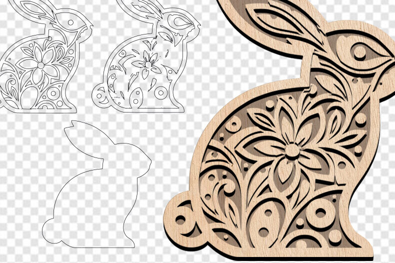 Intra απο ξύλο plywood  Χρώμα wenge 3mm-4mm πάχος - Πασχαλινό κουνελάκι με λέιζερ Δίασταση 30x20 cm INTRAFABR-116585414