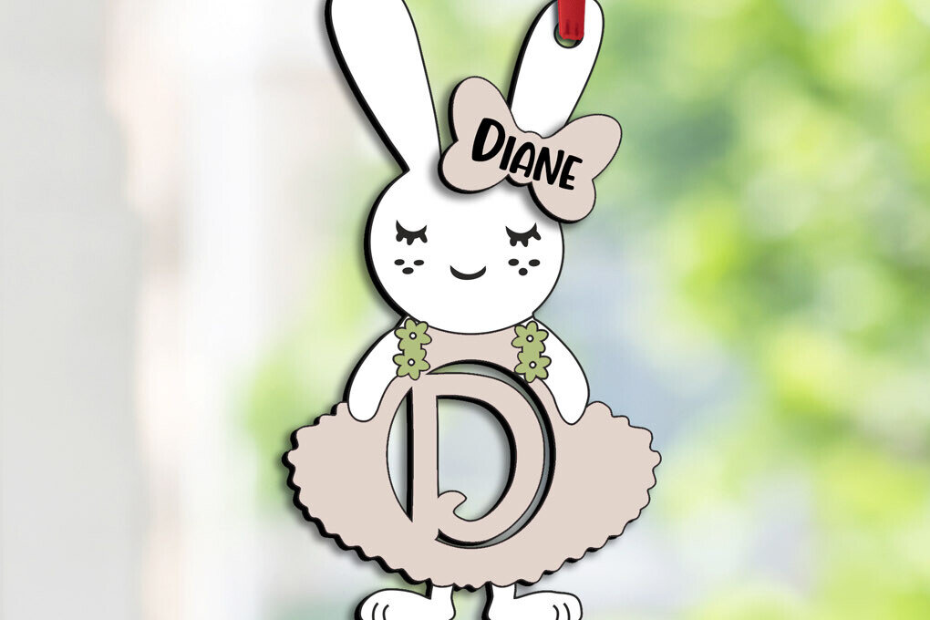 Intra απο ξύλο plywood  Χρώμα wenge 3mm-4mm πάχος - Πασχαλινό γράμμα D Bunny Laser Basket Δίασταση 6x6 cm INTRAFABR-90593779