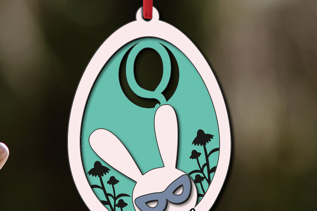 Intra απο ξύλο plywood  Χρώμα wenge 3mm-4mm πάχος - Πασχαλινό γράμμα Q Στολίδι με ετικέτα αυγού καλαθιού Δίασταση 6x6 cm INTRAFABR-125385329