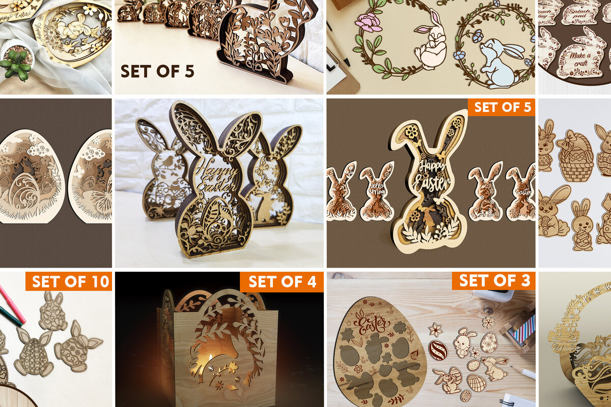 Intra απο ξύλο plywood  Χρώμα wenge 3mm-4mm πάχος - Πασχαλινό MEGA PACK Σχέδια κοπής με λέιζερ Δίασταση 6x6 cm INTRAFABR-76231991