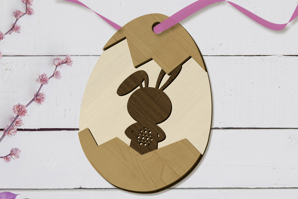 Intra απο ξύλο plywood  Χρώμα wenge 3mm-4mm πάχος - Πασχαλινό πολυστρωματικό αυγό με λαγουδάκι Δίασταση 3x4 cm INTRAFABR-79569638