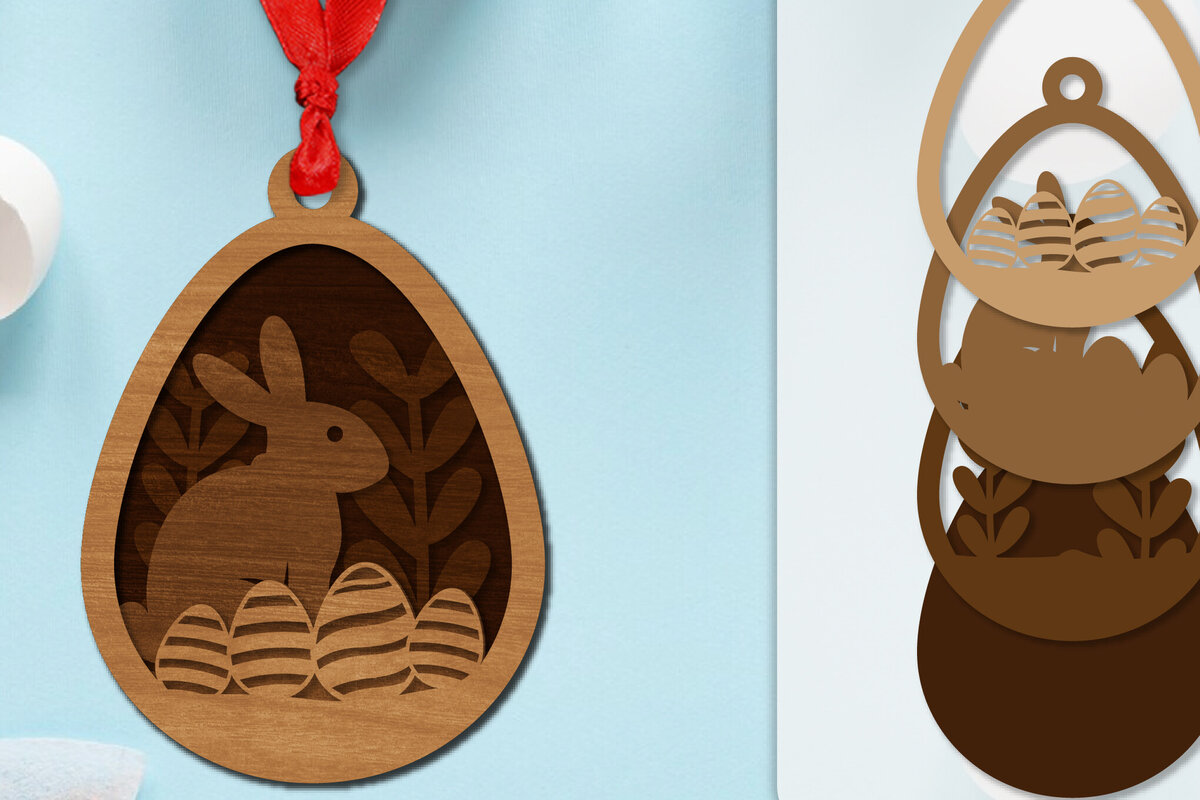 Intra απο ξύλο plywood  Χρώμα wenge 3mm-4mm πάχος - Πασχαλινά στολίδια με στρώσεις Lasercut Δίασταση 6x6 cm INTRAFABR-115665066