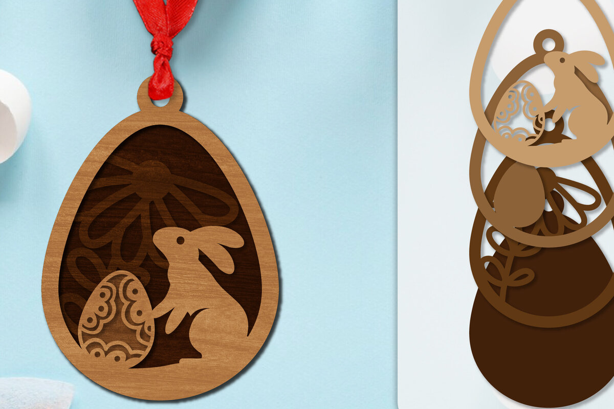 Intra απο ξύλο plywood  Χρώμα wenge 3mm-4mm πάχος - Πασχαλινά στολίδια με στρώσεις Lasercut Δίασταση 6x6 cm INTRAFABR-115556166