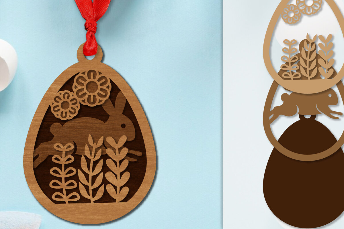 Intra απο ξύλο plywood  Χρώμα wenge 3mm-4mm πάχος - Πασχαλινά στολίδια με στρώσεις Lasercut Δίασταση 6x6 cm INTRAFABR-115556173