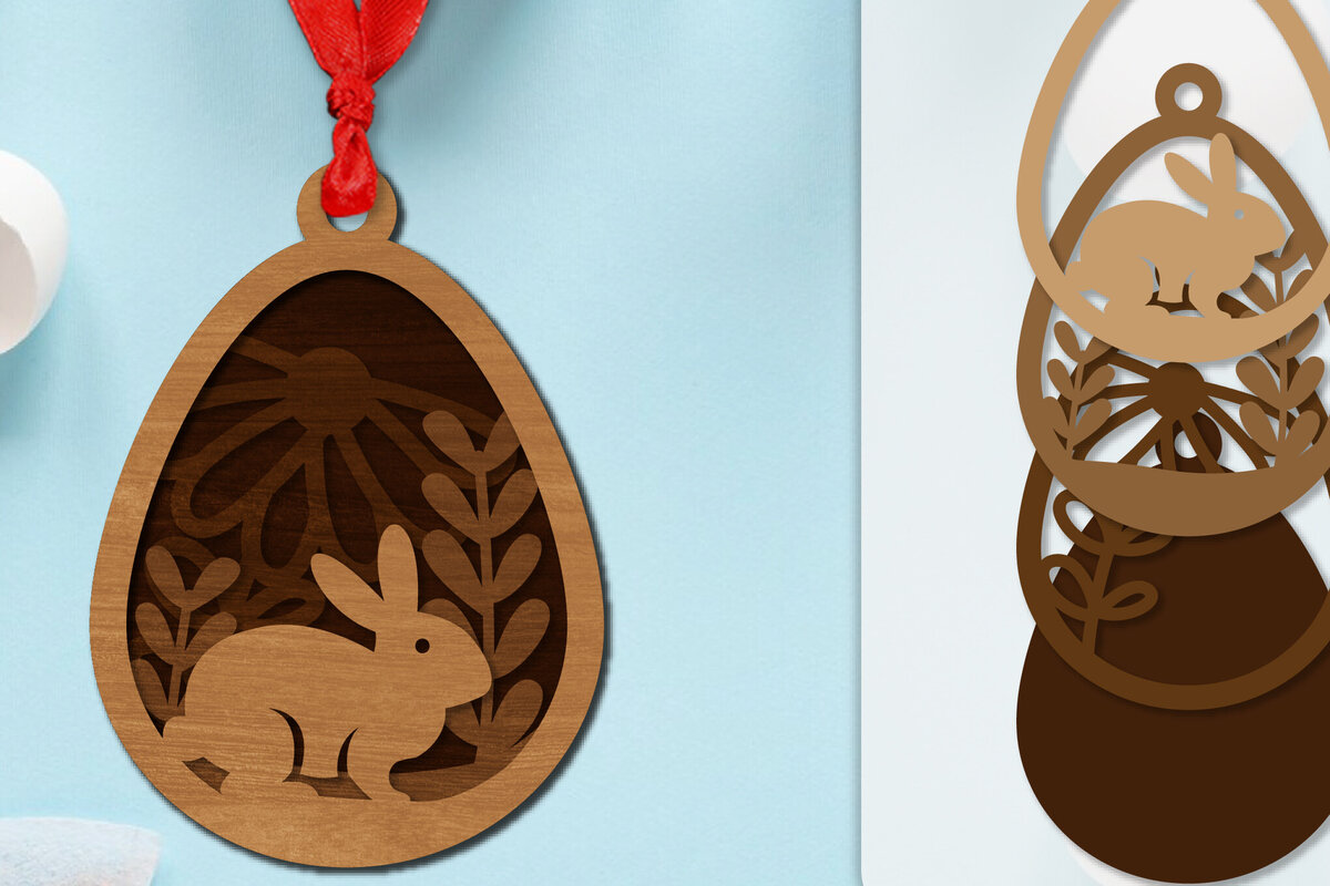 Intra απο ξύλο plywood  Χρώμα wenge 3mm-4mm πάχος - Πασχαλινά στολίδια με στρώσεις Lasercut Δίασταση 6x6 cm INTRAFABR-115805874