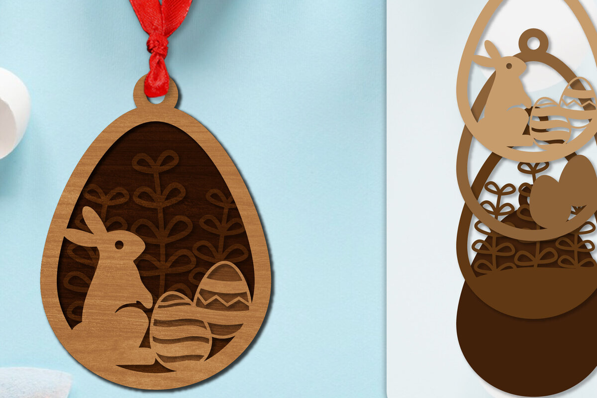 Intra απο ξύλο plywood  Χρώμα wenge 3mm-4mm πάχος - Πασχαλινά στολίδια με στρώσεις Lasercut Δίασταση 6x6 cm INTRAFABR-115805864