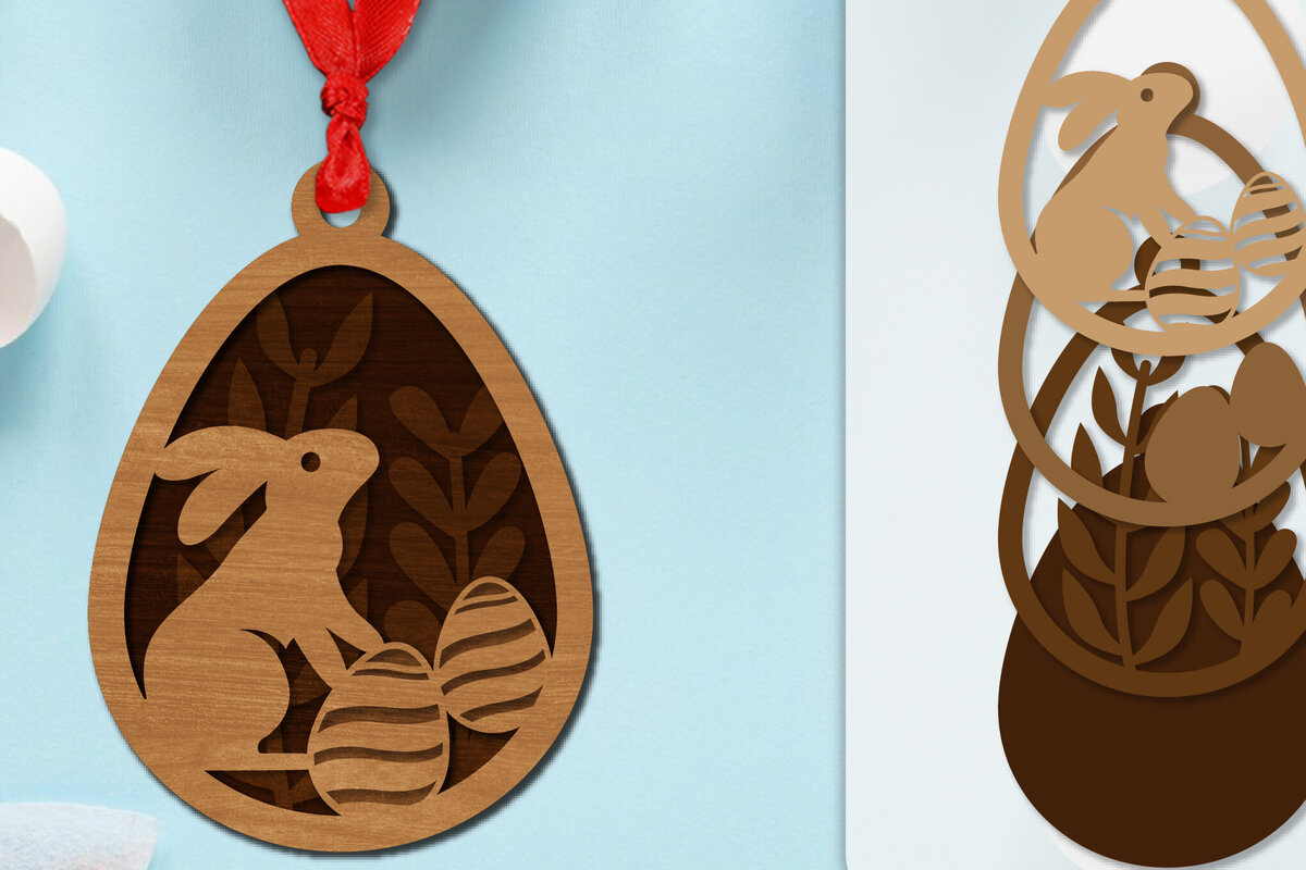 Intra απο ξύλο plywood  Χρώμα wenge 3mm-4mm πάχος - Πασχαλινά στολίδια με στρώσεις Lasercut Δίασταση 6x6 cm INTRAFABR-115556143