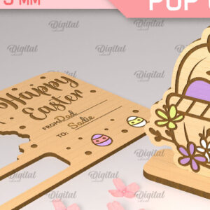 Intra απο ξύλο plywood  Χρώμα wenge 3mm-4mm πάχος - Πασχαλινή αναδυόμενη κάρτα κοπής με λέιζερ. Καλάθι Δίασταση 15x15 cm INTRAFABR-98523131