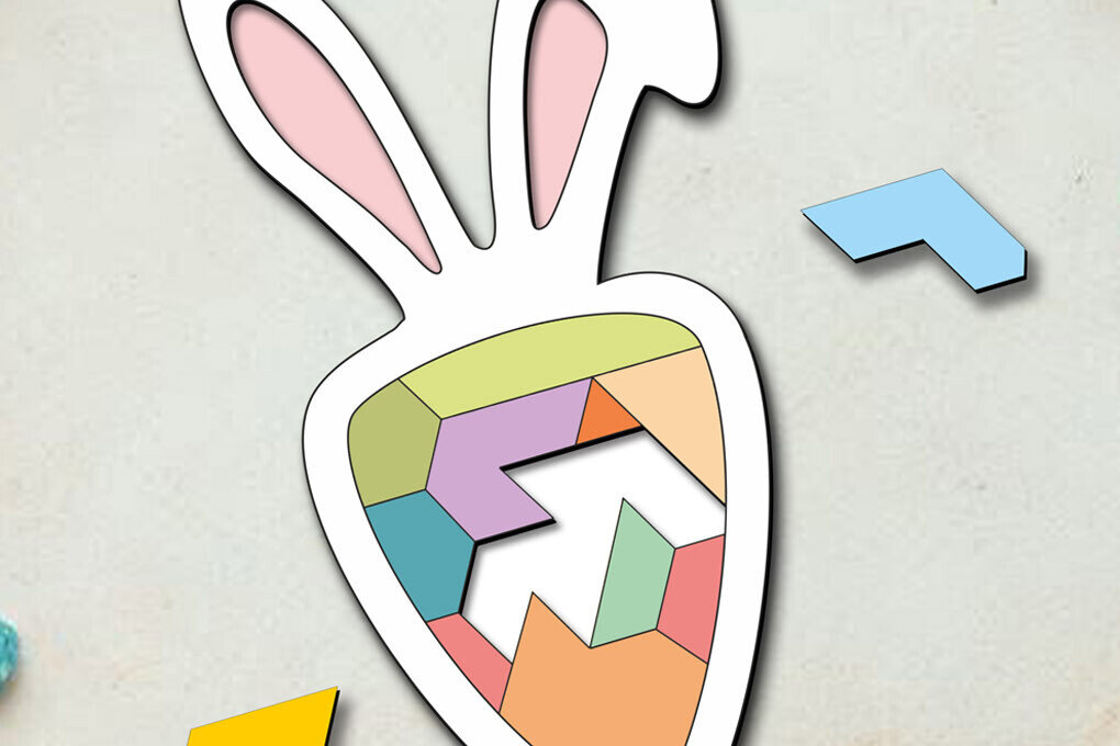 Intra απο ξύλο plywood  Χρώμα wenge 3mm-4mm πάχος - Πασχαλινό παζλ Bunny Carrot Kid Child Δίασταση 15x15 cm INTRAFABR-98691434