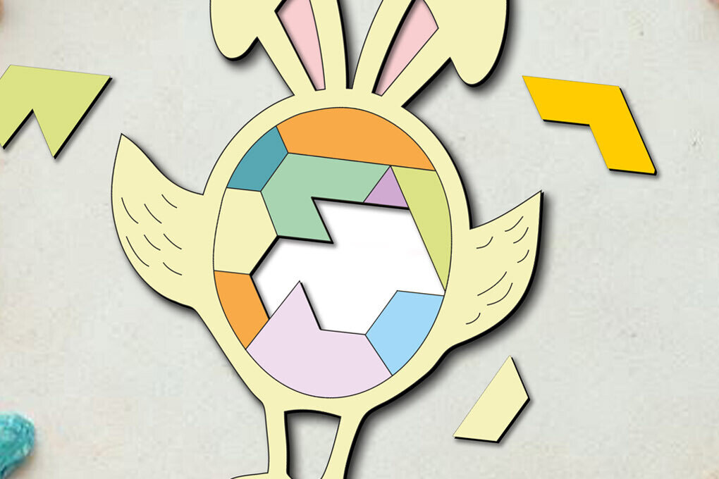 Intra απο ξύλο plywood  Χρώμα wenge 3mm-4mm πάχος - Πασχαλινό παζλ Chick Bunny Παιδικό παιχνίδι Δίασταση 15x15 cm INTRAFABR-6756231