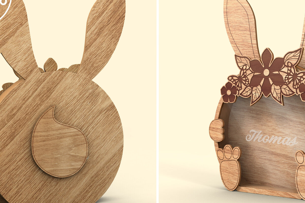 Intra απο ξύλο plywood  Χρώμα wenge 3mm-4mm πάχος - Πασχαλινό Κουνέλι - Κουτιά για Παιδιά Δίασταση 7x10 cm INTRAFABR-102031132