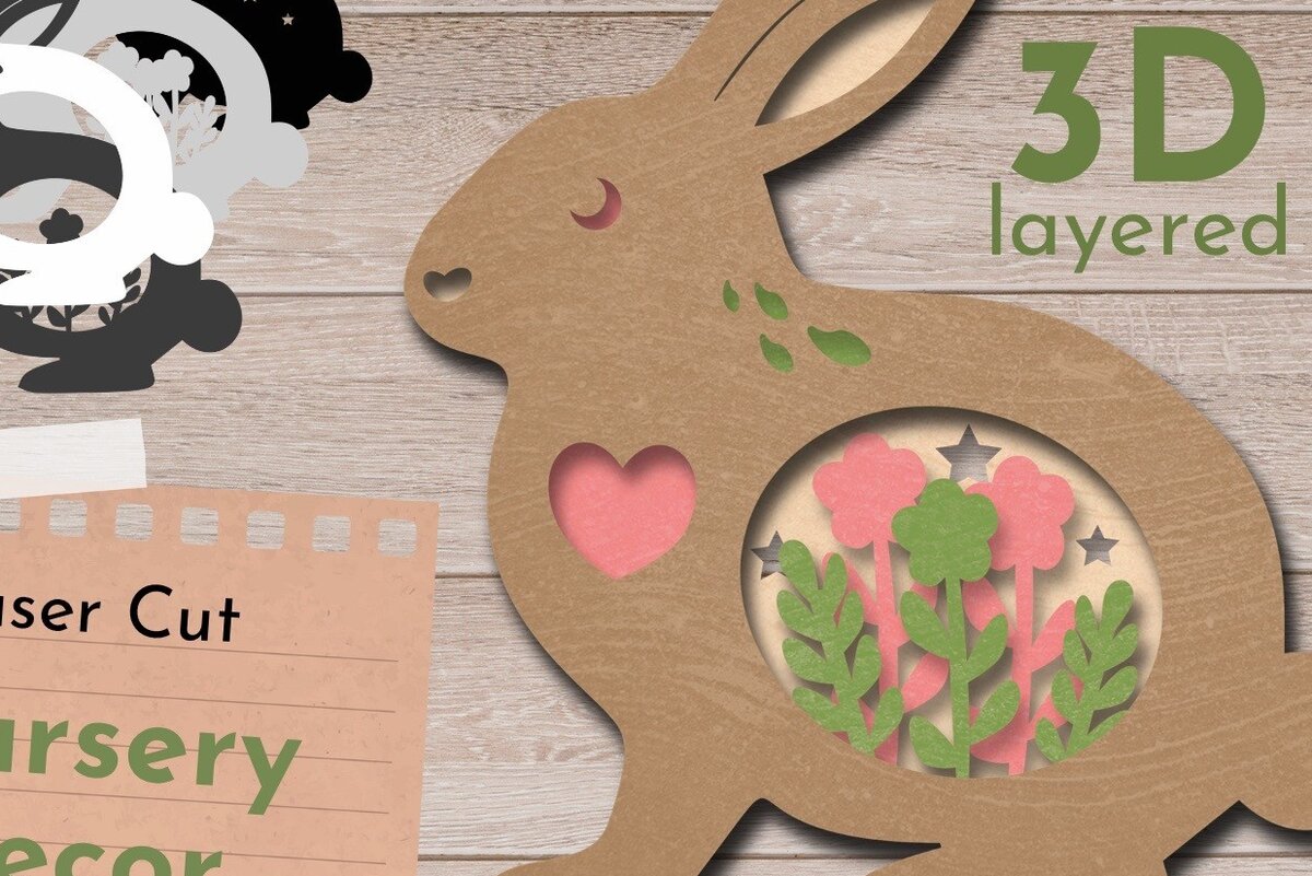 Intra απο ξύλο plywood  Χρώμα wenge 3mm-4mm πάχος - Πασχαλινή διακόσμηση κουνελιού, 3D Layered , Dxf Δίασταση 30x20 cm INTRAFABR-84747349