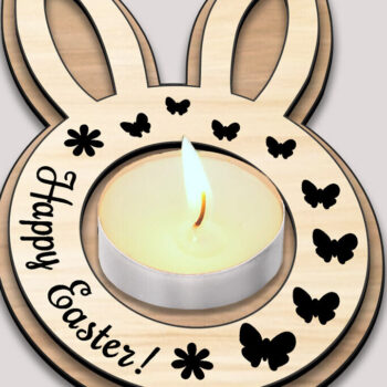 Intra απο ξύλο plywood  Χρώμα wenge 3mm-4mm πάχος - Πασχαλινό κουνέλι Κηροπήγιο λαγουδάκι Δίασταση 15x15 cm INTRAFABR-72217575 - Image 1