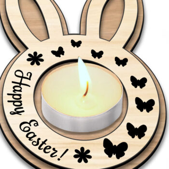 Intra απο ξύλο plywood  Χρώμα wenge 3mm-4mm πάχος - Πασχαλινό κουνέλι Κηροπήγιο λαγουδάκι Δίασταση 15x15 cm INTRAFABR-72217575 - Image 3