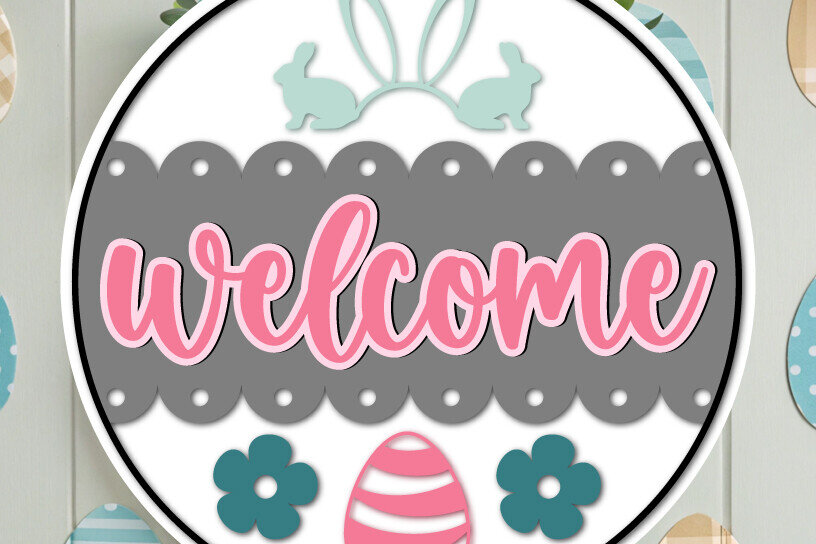 Intra απο ξύλο plywood  Χρώμα wenge 3mm-4mm πάχος - Πασχαλινό σχέδιο πινακίδας στρογγυλής πόρτας – Καλώς ήρθατε Δίασταση 4x4 cm INTRAFABR-91352627