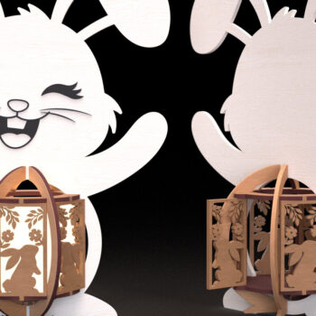 Intra απο ξύλο plywood  Χρώμα wenge 3mm-4mm πάχος - Πασχαλινό λαγουδάκι με φανάρι με λέιζερ Δίασταση 30x20 cm INTRAFABR-39631648 - Image 1