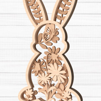 Intra απο ξύλο plywood  Χρώμα wenge 3mm-4mm πάχος - Πασχαλινό λουλουδάτο λαγουδάκι κοπής με λέιζερ Δίασταση 30x20 cm INTRAFABR-100241925 - Image 1