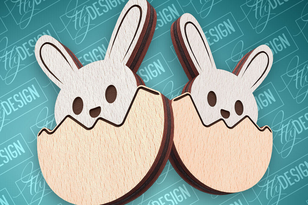 Intra απο ξύλο plywood  Χρώμα wenge 3mm-4mm πάχος - Πασχαλινά σκουλαρίκια με λέιζερ | CNC Δίασταση 3x3 cm INTRAFABR-70459802