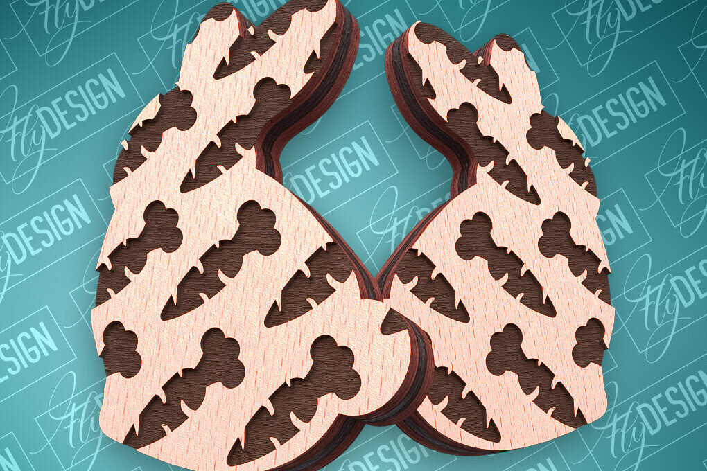 Intra απο ξύλο plywood  Χρώμα wenge 3mm-4mm πάχος - Πασχαλινά σκουλαρίκια με λέιζερ | CNC Δίασταση 3x3 cm INTRAFABR-120786890