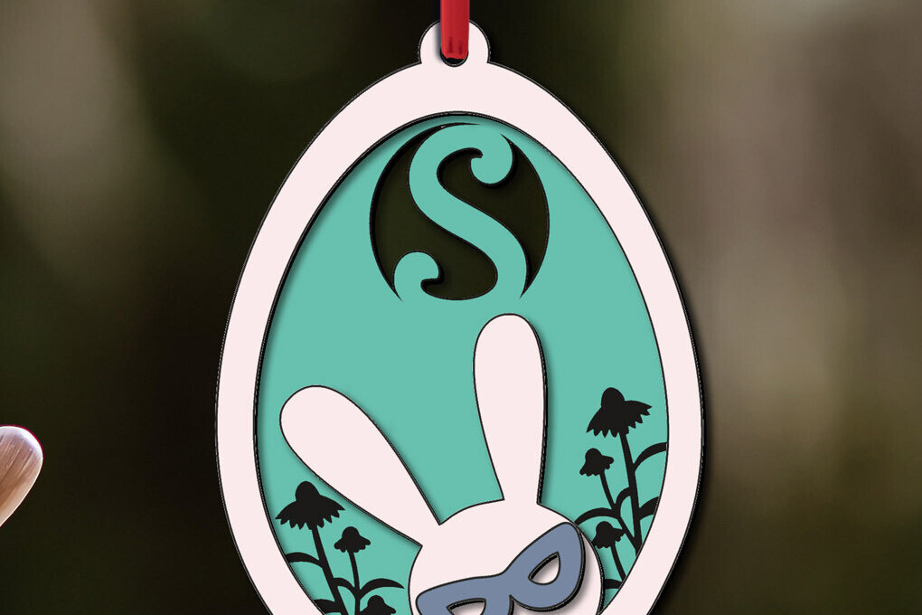 Intra απο ξύλο plywood  Χρώμα wenge 3mm-4mm πάχος - Πασχαλινό Letter S Bunny Egg Basket Tag Δίασταση 6x6 cm INTRAFABR-38671559