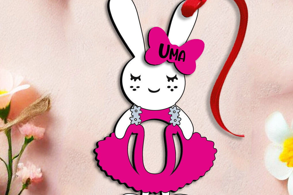 Intra απο ξύλο plywood  Χρώμα wenge 3mm-4mm πάχος - Πασχαλινό Letter U Bunny Dress Laser Δίασταση 6x6 cm INTRAFABR-111849173