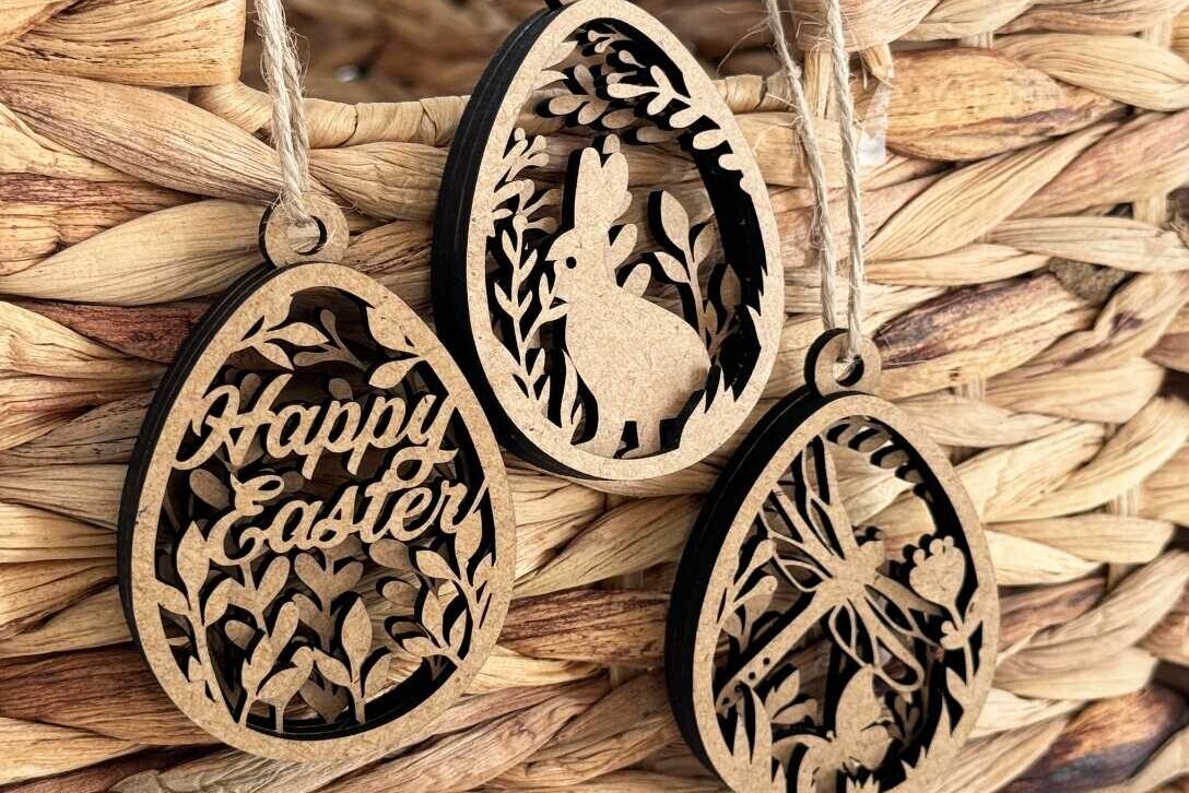 Intra απο ξύλο plywood  Χρώμα wenge 3mm-4mm πάχος - Πακέτο ετικετών για το Πάσχα, πρότυπα πολλαπλών επιπέδων Δίασταση 3x4 cm INTRAFABR-58474132