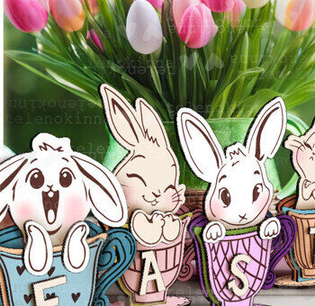 Intra απο ξύλο plywood  Χρώμα wenge 3mm-4mm πάχος - Πασχαλινά κουνελάκια τσαγιού| Πασχαλινή διακόσμηση Δίασταση 15x15 cm INTRAFABR-114327523 - Image 1