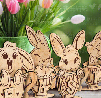 Intra απο ξύλο plywood  Χρώμα wenge 3mm-4mm πάχος - Πασχαλινά κουνελάκια τσαγιού| Πασχαλινή διακόσμηση Δίασταση 15x15 cm INTRAFABR-114327523 - Image 2