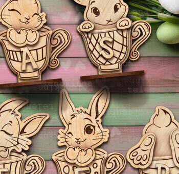 Intra απο ξύλο plywood  Χρώμα wenge 3mm-4mm πάχος - Πασχαλινά κουνελάκια τσαγιού| Πασχαλινή διακόσμηση Δίασταση 15x15 cm INTRAFABR-114327523 - Image 3