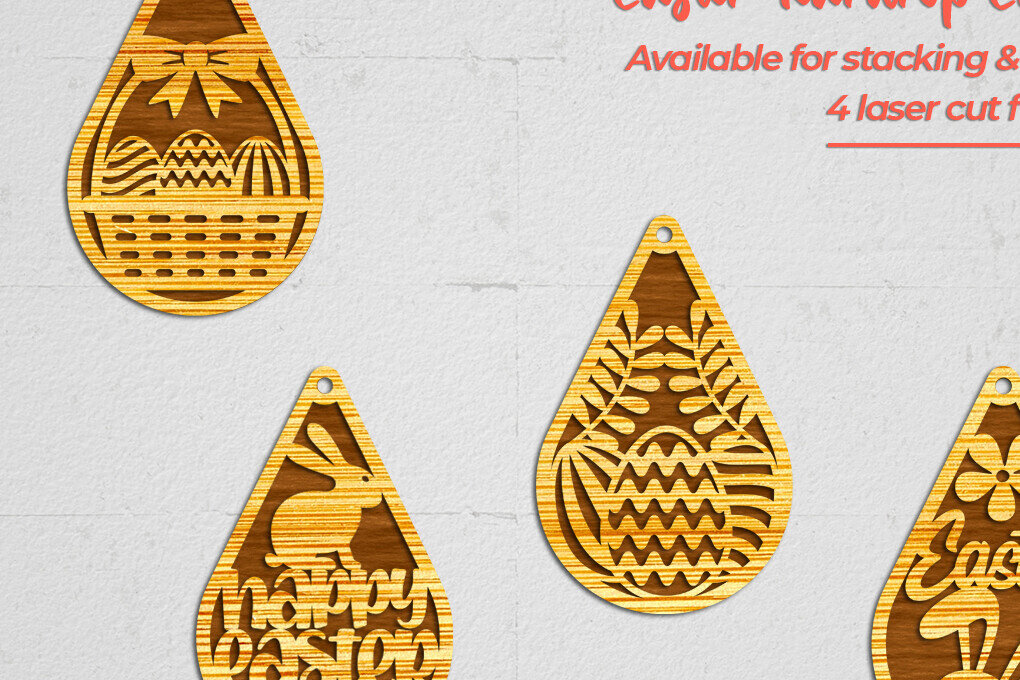 Intra απο ξύλο plywood  Χρώμα wenge 3mm-4mm πάχος - Πασχαλινά σκουλαρίκια δάκρυ - 2 Δίασταση 3x3 cm INTRAFABR-114327537